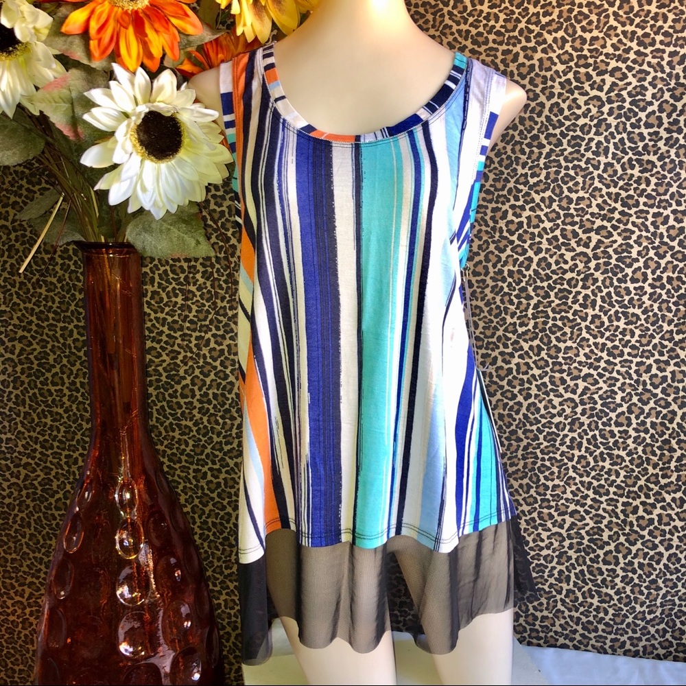 ❌SOLD❌🦋B2G1🦋NWT J Lo Mesh Hem Striped Tank MED - Picture 5 of 8